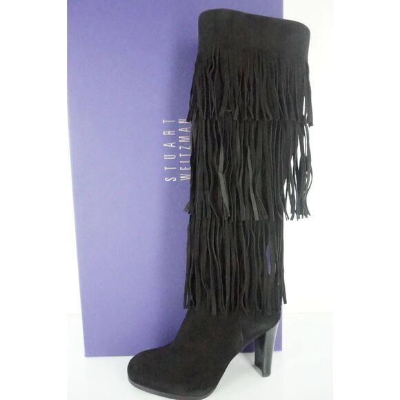 Stuart Weitzman Black Suede Fringie Sexy Tall Boots size 6 NIB $855 Trim - Picture 9 of 10